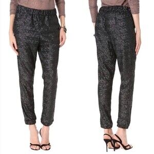 FREE PEOPLE Sequin Party Trouser Ankle Cropped Pull On Pants  Black Small y2k